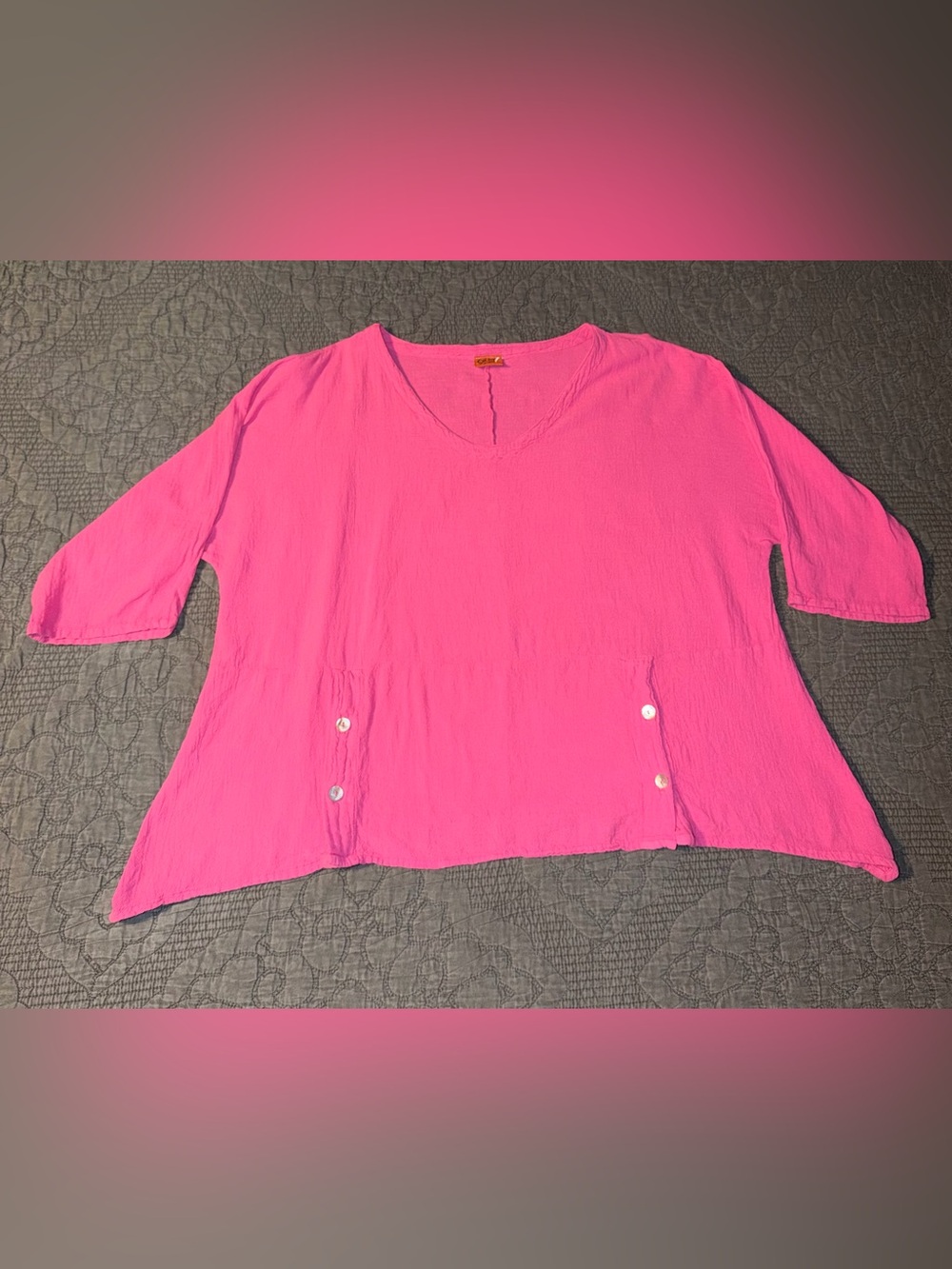 Oh My Gauze! Asymmetrical Handkerchief Hem Top-Fuchsia Women’s Size-2(L/XL)